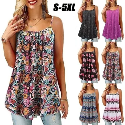 £8.49 • Buy Women Sleeveless Swing Tank Vest Top Cami Blouse Casual Loose Plus Size Strappy