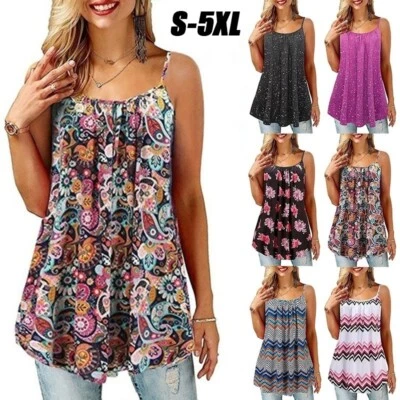 £8.49 • Buy Women Sleeveless Swing Tank Vest Top Cami Blouse Casual Loose Plus Size Strappy