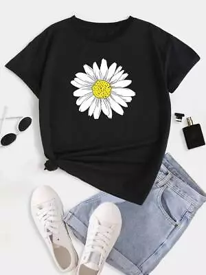 Daisy Print Womens T-shirt Short Sleeve Ladies Casual Shirt Tops For Girls Tee's • £9.89