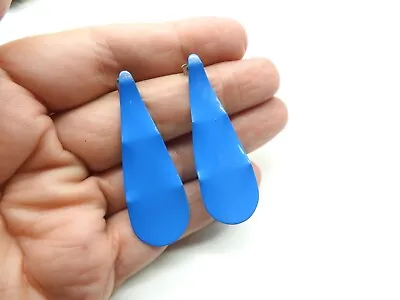 Long Blue Enamel Wavy Textured Teardrop Pierced Earrings Vintage • $5.09