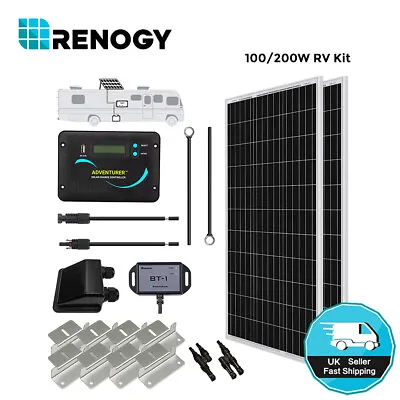 Renogy 100W 200W Mono Solar Panel RV Kit 12V W/ 30A PWM W/ LCD Charge Controller • £259.99