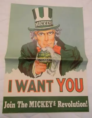 Rare Uncle Sam Mickeys Malt Liquor Beer I Want You Poster Sign La Crosse Wi. • $34.99