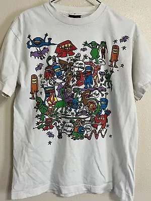 Volcom Mens T Shirt Short Sleeve - Medium Cartoon Comic Pets White - Stained • $12.95