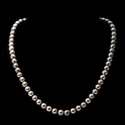Vintage Estate Navajo Sterling Silver Hollow Bench Bead Necklace (P139) • $113.95
