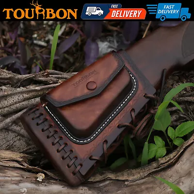 Tourbon Leather Slipon Recoil Pad Rifle Cheek Rest Buttstock Cover W/Knife Pouch • $99.99