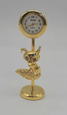 Vintage Unitron Fox Clock Pink Rhinestone Eyes 3.5 In Tall • $4