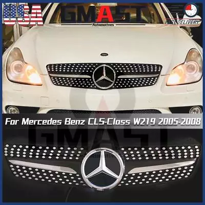 Chrome Black Diamonds Style Grille W/LED Emblem For Benz CLS-Class W219 2005-08 • $189