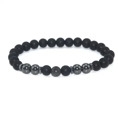 Natural Stone Black Obsidian Anklet  UNISEX Men Women Stretch 8.5  • $9