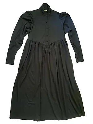 LAURA ASHLEY Black Wool Knit Prairie Dress Button-Down Vintage US Sz 10 / UK 12 • $329