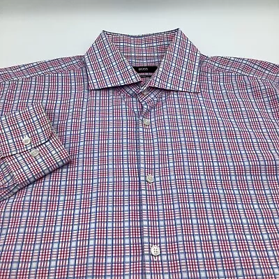 Hugo Boss Mens Sharp Fit Long Sleeve Button Up Shirt Size 17 36/37 • $22.95