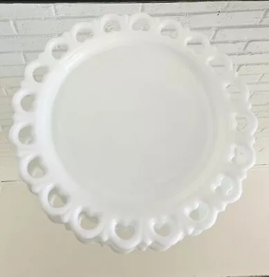 Vintage Lace Heart Edge Milk Glass Cake Plate Serving Platter 13  Large Round • $26