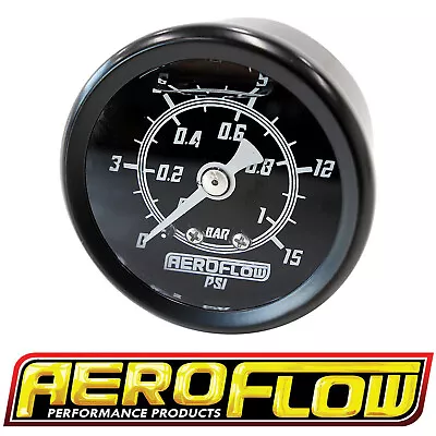 Aeroflow Black 0 - 15 PSI Liquid Filled Carb Fuel Oil Pressure Gauge 1/8  NPT • $39.58