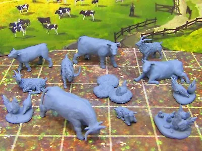 12pc Farm Animals Livestock Set Cows Chickens Goats Mini Miniature 3D Printed • $16.99