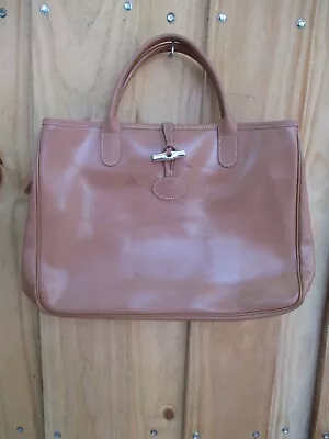 Longchamp Authentic Beige Tan Coated Leather Made France Tote Bag 13 In  • $69.99