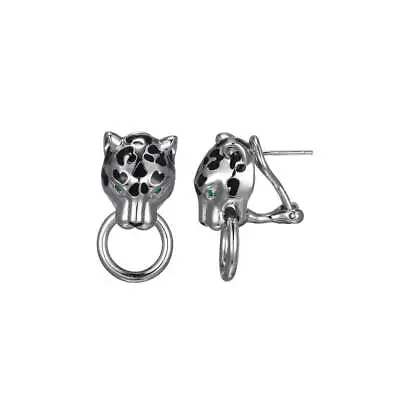 Charles Garnier Omega Back Earrings Black Epoxy Panther Head & Green CZ Eyes • $145