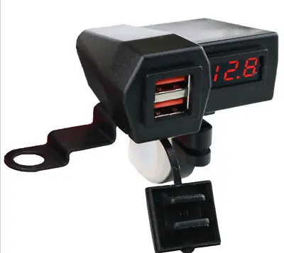 Motorcycle Dual USB Charger Socket With LED Voltmeter For Yamaha V-Star 650 950 • $15