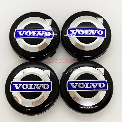 4X64MM Volvo BLACK & BLUE Rim Wheel Center Replacement Caps Emblem Logo 3546923 • $18.99