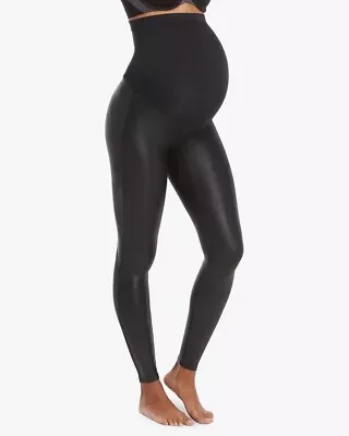 SPANX Mama Faux Leather Shiny Maternity LEGGINGS-BLACK-Size Medium-EUC! • $39.99