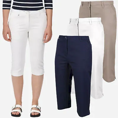 Womens Ladies Cropped Three Quarter Capri Trouser Pants Holiday Cotton Elastane  • £8.98