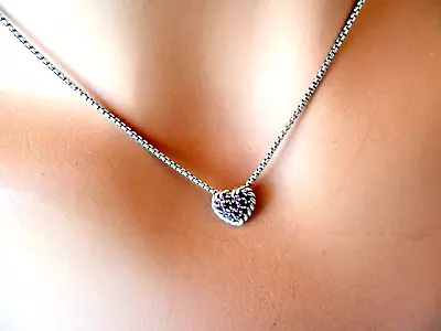 David Yurman SSilver PINK SAPPHIRE Petite Pave Heart Pendant Necklace • $500