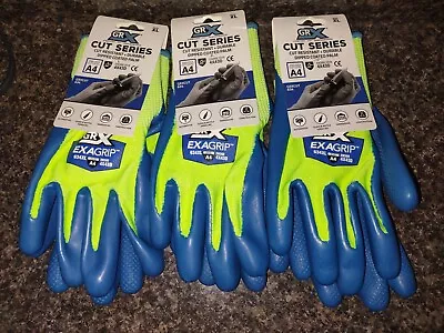 New Lot Of 3 A4 Cut Resistant GRX Dip Coated Gloves EXAGrip Glass Knife Metal XL • $18.99