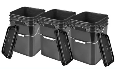  4 Gallon Black Square Food Grade Bucket Pail With Lid ( Pack Of 3) • $64.55