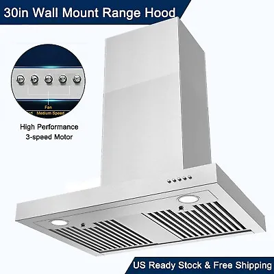 30 In Wall Mount Range Hood Stainless Steel 3-Speed 900CFM Kitchen Cook Fan New • $199.99