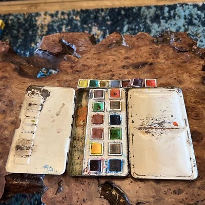 £20 • Buy Vintage Winsor & Newton Scholastic Watercolours In Tin Tray 12 Half Pans + 6