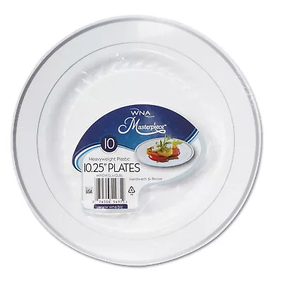WNA Masterpiece Plastic Dinnerware White/Silver 10 1/4  10/Pack RSM101210WSP • $25.41