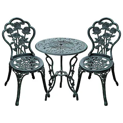 Outsunny 3 Pieces Bistro Set Furniture Garden Balcony Table 2 Chairs Green • £138.99