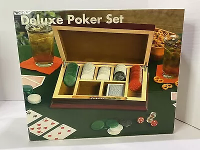 Vintage Poker Chips Set In Wooden Gaming Box Case Dice Playing Cards • $38.25