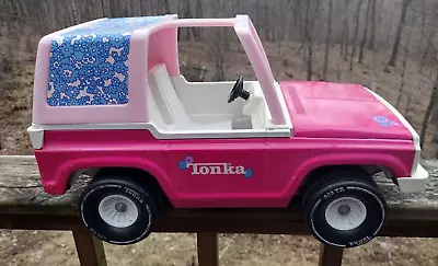 Vintage Pink Tonka Jeep Barbie Bronco Metal Blue Flowered Toy Made In USA • $49.99