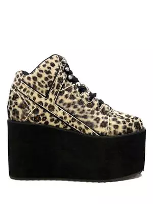 YRU Qozmo Hi Leopard Punk Gothic Rockabilly Fur Black Womens Platforms Sneakers • $209.89