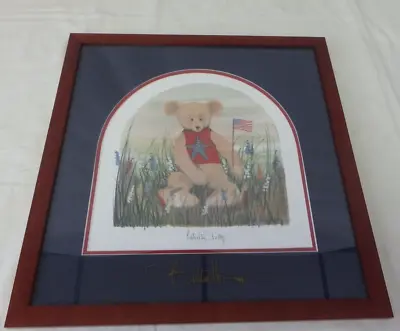 2006 P. BUCKLEY MOSS  Patriotic Teddy  Bear FRAMED MATTED GLASS SIGNED PRINT • $55.99