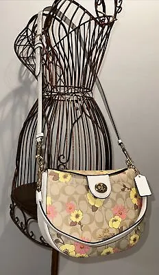 COACH Ella Hobo In Signature Canvas With Floral Cluster Print CH347 Gold/Light • $126