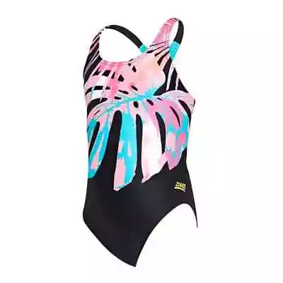 Zoggs Girls Palms Rowleeback Back Swimsuit Age 5-6 Blue RRP £22 • £9.97