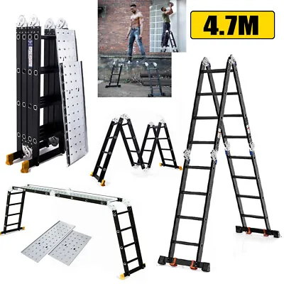 4.7M Heavy Duty Folding Ladder Aluminium Ladder Multi-Purpose With Platform • £121.97
