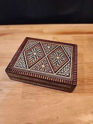 Wood Mosaic Jewelry Box 4 3/4 X 4 Inches Double Diamond Pattern • $30.73