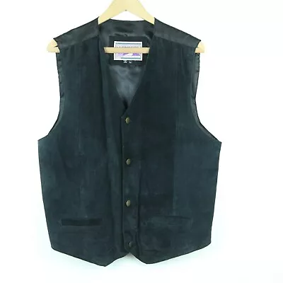 Vintage Watershed Leather Vest Black Suede Western Cowboy Cinch L • $28