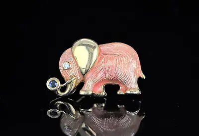 Faberge 18K Yellow Gold Blue Sapphire Round Diamond Enamel Elephant Pin Brooch • $2950