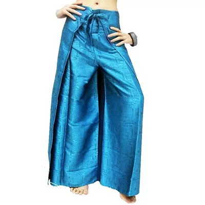 Women's Thai Silk Fisherman Pants Harem Palazzo Turquoise Hippie Boho Wrap Yoga • $21.95