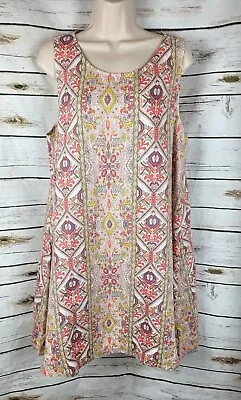 $31.99 • Buy Rachel Zoe Aztec Boho 100% Linen Sleeveless Dress Large NEW Trapeze Southwestern