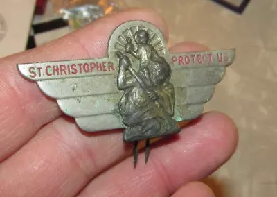 Vintage Saint Christopher METAL Guide Patron Of Travel Car Visor Pin Clip MEDAL • $24.95