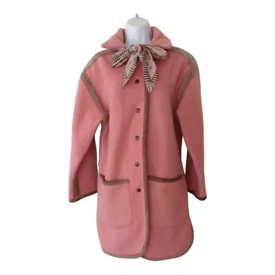 Vintage Women's L Bow Scarf Pea Coat Wool Leather Blend Mauve Pink Regal Preppy • $65.57