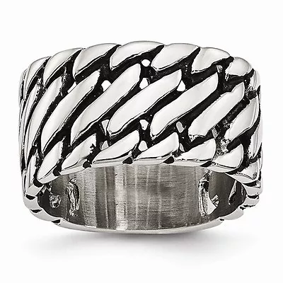 Stainless Steel Mens Polished Tread Design Ring 12mm Width -  Size 8 • $16.48