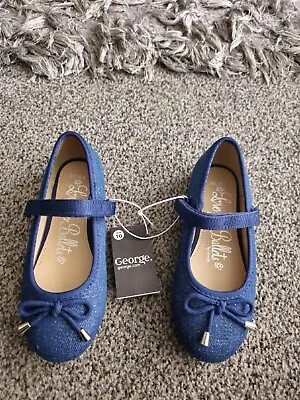Girls Asda George Blue Dolly Shoes Size Infant 10 NEW • £2