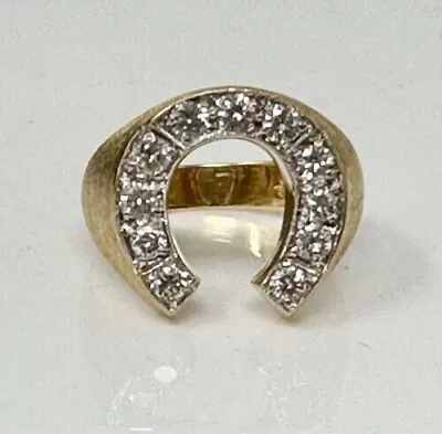 0.50Ct Round Cut Real Moissanite Men's Horseshoe Ring 14K Yellow Gold Plated • $147.59