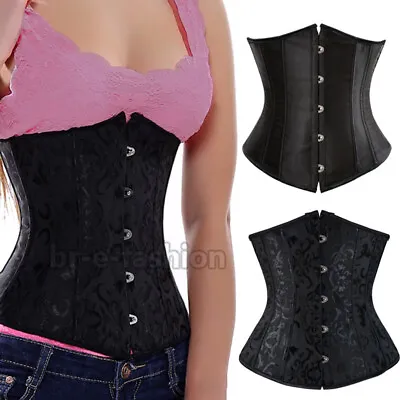 Womens Lace Up Steel Boned Underbust Corset Waist Trainer Cincher Body Shaper BR • £10.11