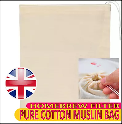 REUSABLE MUSLIN STRAINING BAG 25x30cm HOP FILTER HOMEBREW BEER WINE JAM FRUIT • £3.99