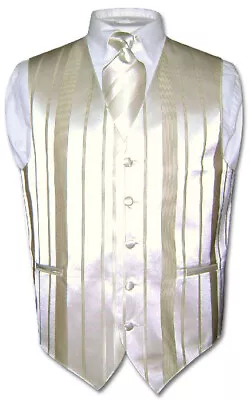 Men's Dress Vest & NeckTIE Solid Color Woven Striped Design Pattern Neck Tie Set • $24.95